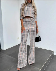 Casual Long Sleeve Shirt Pants Set Office Lady Spring Autumn Fashion