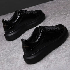 Brand Men's Shoes Black Glossy Casual Men Shoes White Fashion Couple
