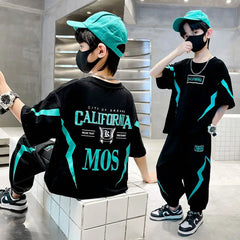2026 Summer Boys Clothes Set Letter Top & Pants 2 Pieces Suit Teenage Boy Print Tracksuit Cool Boy Style Children Outfit