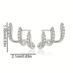 2pcs Elegant Rhinestone Three-Claw Earrings for Women Luxurious & Cute