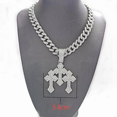 New Iced Out Stacked Crosses Pendant Necklaces for Men With 13mm Cuban Chain Hip Hop Cross Rhinestone Jewelry pendant Gift