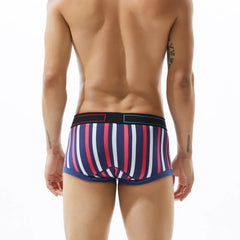 Men's underwear with low waist, slim fit, striped, sexy, fashionable, high elasticity, breathable four corner flat bottom pants