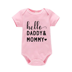 Hello Daddy Mommy Newborn Baby Bodysuit Pure Cotton Short Sleeve Summer Jumpsuit Cute Baby Onesie