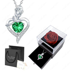 Luxury Red Zircon Heart Necklace With Rose Flower Gift Box For Girlfriend Birthday Valentine Gift  Romantic Accessories