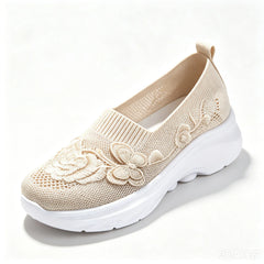 2026 Summer Women Breathable Knit Floral Embroidery Platform Loafers Slip On Walking Shoes Lightweight Soft Cushion Insole Anti Slip Wedge Sole Comfort Casual Daily Outdoor Travel Nurse Footwear Black Khaki Green Multiple Siz