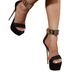 2025 Sexy Design Metal Ankle Strap Platform Sandals Women 16CM Open Toe High Heels Party Nightclub Stripper Dance Pumps Shoes