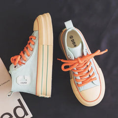 2026 Summer Women's Sneakers New Canvas Lace-Up Women's Sports Shoes Breathable Platform Sneakers Shoes White Casual Women Shoes