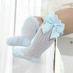0-36m Baby Girl Socks Toddler Big Bow Cotton Summer Mesh Infant Knee