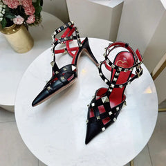 2026 Spring/Summer New High Heel Riveted Sandals Pointed Fine Heel Sandals Riveted Single Shoes