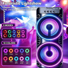 Professional Large Bluetooth Speaker with Microphone, Portable Design, Featuring JBL Subwoofer Party Box, LED Lights, Compatible with BT/USB/TF/AUX/FM/TWS/MIC/EQ Functions, Professional Karaoke. Ideal Gift for Birthdays, Chri
