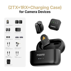 MAONO T1 Plus Dual-Capsule Wireless Lavalier Microphone Lapel Microphone for iPhone iPad Mini Mic for Video Recording Podcast