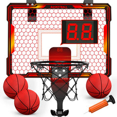 Mini Indoor Basketball Hoop with 7 LED Lights Scoreboard 3 Play Modes Adjustable Volume over Door Foldable for Kids Adults