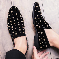 Trendy New Wedding Dress Rock Punk Rivet Suede Leather Shoes For Men Driving Loafers Prom Homecoming Party Footwear Zapatos
