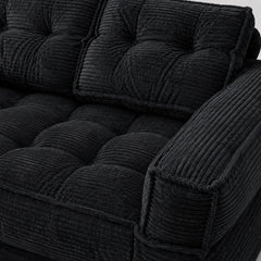 51" 2-Seater Modular Corduroy Sofa with Chaise, 2-in-1 Boneless Convertible Floor Couch, Lazy Double Sofa with Armrest for Living Room, Black