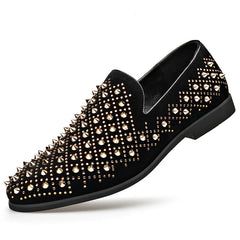 Black Rivet Shoes 48 Designer New Loafers Men's Pointed Punk Rock Rivets Business Casual Shoes Party Wedding Dress Homecoming Fo