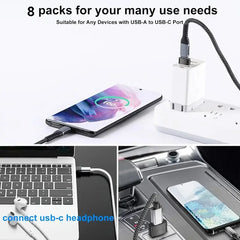 8pcs USB to USB C Adapter, USB Type C Female to USB Adapter, Micro USB