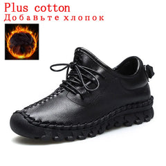 Handmade Genuine Leather Women Shoes Fashion Casual Sneakers Retro Flats Ladies Lacing Loafers Breathable Vulcanized Shoes