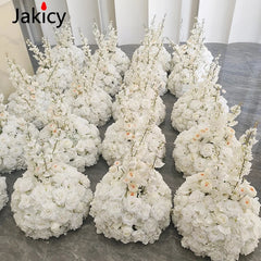 Red White Customized Artificial Rose Delphinium 50cm Flower Ball Wedding Decor Table Centerpieces Flower Decor Event Road Props
