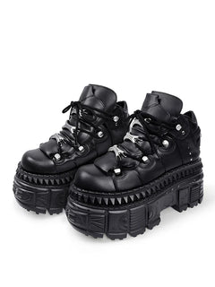 2025 Woman Sneakers New Punk Style Women Shoes Gothic Ankle Rock Boots Lace-up Heel Height Platform Shoes Woman Metal Decor