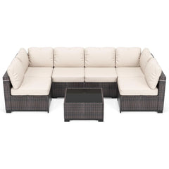 7-Piece Modular Outdoor Furniture Set, PE Rattan Wicker Sectional Modular Conversation Sofa Set, Perfect For Garden Balcony