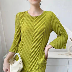 Spring New Women Handmade Pleated Pants Set Comfortable Casual Seven