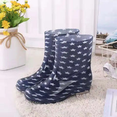 Print Rain Boots Women Waterproof Work Shoes for Girls Non Slip Anti Skip PVC Water Shoes Rainboots Mid-Calf Botas