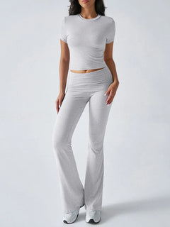 Women's Sexy Tops Suits 2026 Summer Latest Casual Solid Color Yoga Suit Slim Fit Sports Short Sleeved Pants Two-Piece Set Outfit