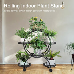 Heavy Duty Metal Plant Stand with Lockable Wheels Garden Cart Flower Pots Holder for Indoor Outdoor Use