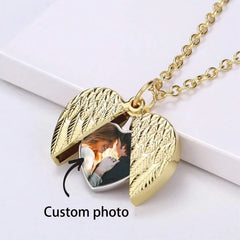 Custom photo pendant commemorative necklace, personalised heart-shaped photo angel wing pendant necklace, personalised gift