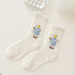 Transparent Crystal Silk Socks Women Fashion Ultra-thin Summer Harajuku Crew Socks Flower Streetwear Elastic Long Mesh Socks