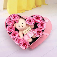 【P】Flower Red Pink Soap Rose Love Gift Box With Bear Valentine's Day Mother's Day Anniversary Gift Wedding Party Decorations
