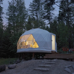 Luxury Geodesic Dome Glamping Tent, Waterproof Outdoor Round Shelter with Private Bathroom for Resort Holiday Accommodation