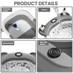 Portable Travel Bathtub, Collapsible Baby Bathtub, with Thermometer &1Soft Floating Cushion, with Drain Hole,For Baby 0-36 Month