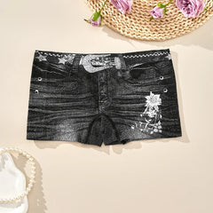 1PC Plus Size Women's Seamless Denim Briefs High-Stretch, Breathable, Mid-Rise, Boxer Briefs All-Season Wear