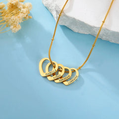 Lemegeton Customize Name Love Necklace 1-4 Heart Pendant Personalized Engraved Name Stainless Steel Jewelry Couple Family Gifts