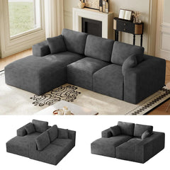 109" L-Shaped Cloud Boneless Couch Sofa with Chaise, Black, Custom