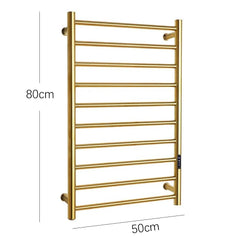 Brushed Gold Electric heated towel rack Heated towel warmer Towel radiator 10 Bars Bathroom Towel Dryer 80cm*50cm