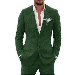 Light Grey 2 Pieces Linen Men's Suits With Pants Groom Tuxedos Summer Casual Style Groomsmen For Wedding Blazer Sets