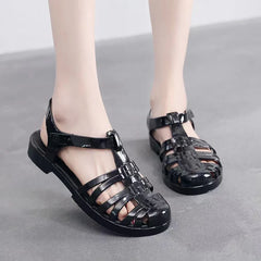 Ladies' Flat Sandals Jelly Shoe Hollow out Sequin Design Comfortable Footwear Fashionable Summer Foot Cover
