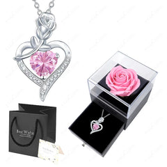 Luxury Red Zircon Heart Necklace With Rose Flower Gift Box For Girlfriend Birthday Valentine Gift  Romantic Accessories