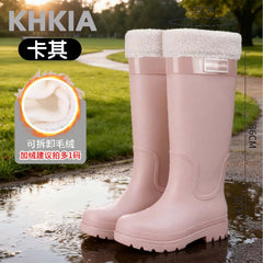 High-top rain boots, women's rain boots, lined adult outer wear, waterproof hiking boots, anti-slip shoes, durable sole