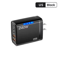 240w Gan Fast Charger With Led Light 5 In 1 2usb+3type-C Multi Port Phone Charger For Iphone15-17Series Samsung Huawei Xiaomi 15