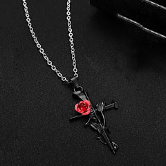 Dark Red Crystal Rose Flower Pendant Necklace for Women Men Gothic Punk Zircon Love Heart Chokers Neck Jewelry Personalized Gift
