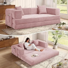MoonSpeak 78.8''Sleeper Couch Bed for Livingroom,Convertible Modular Sofa with Armrest Pillow,Modular Foldable Corduroy Couches
