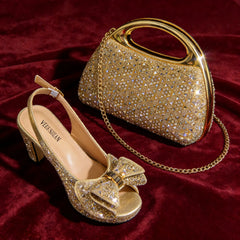 Chic Light Purple Rhinestone Peep-Toe High Heel Sandals and Bag Set for Women –Elegant Italian Party Shoes Perfect for Weddings