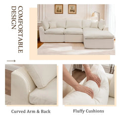 110" Modular Sectional Sofa with Ottoman, Deep Seat Fluffy Chenille L-Shape Couch for Living Room, Beige, Customized