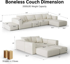 Extra Deep 150 Inch Oversized Modular Sofa Beige Couch Sectional Six Seat