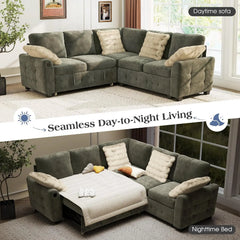 L-Shaped Sectional Sofa Bed with Storage, 5-Seater Convertible Pull Out Sleeper Sofa with USB Charging Ports, 4, Customized
