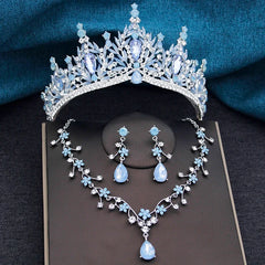 Baroque Wedding Crown for Bride 3-Pack Tiara Earrings Necklace Bridal