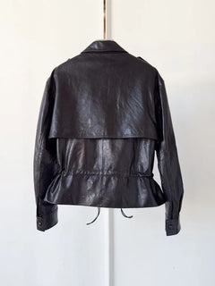 High Quality Chic Ladies Genuine Leather Short Jacket Zipper Turndown Collar Women Retro Oil Wax Sheepskin Jackets Casual Coat